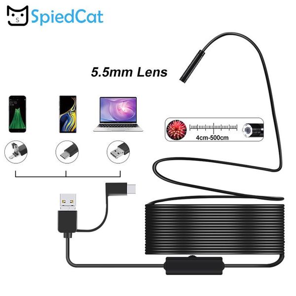 

mini cameras microusb type c endoscope 6 led 5.5mm lens flexible 1/2/3.5/5m soft cable snake borescope inspection camera for android pc