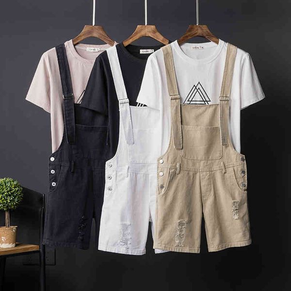 

pantsummer korean casual strap shorts japanese simple five-point pants men's suspenders, Black