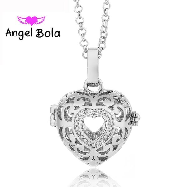 

pendant necklaces 22.5mm copper angel bola harmony chime necklace heart design cage sounds ball pendants for women diy jewelry l020, Silver