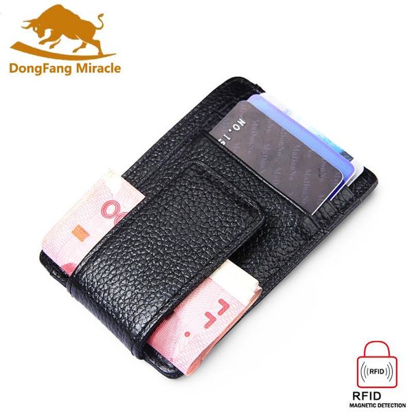 Titulares de cartas moda de couro genuíno masculino dinheiro clipe de dinheiro feminino ímã Ultrathin bolso de bolso mini walllet criativo