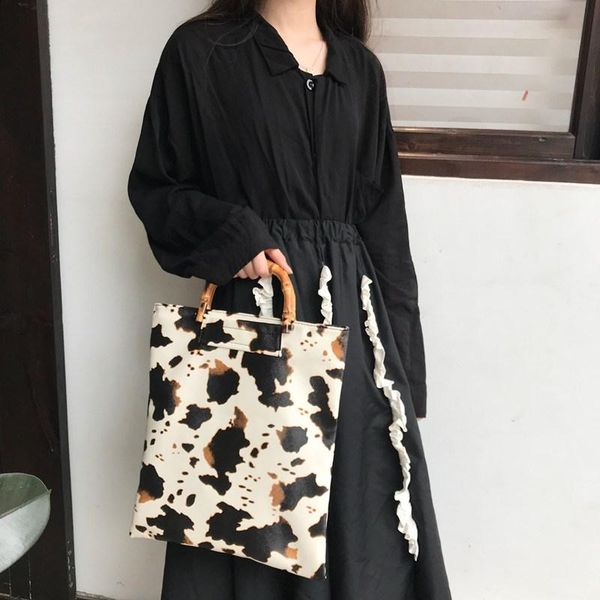 

evening bags large-capacity shopping 2021 clutch bag simple retro ghost horse bamboo handle fashion tote cow pattern purse