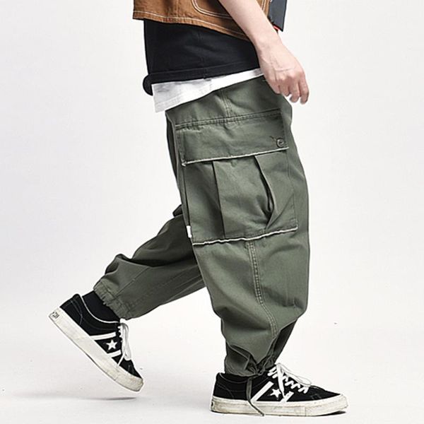 

men's pants multi pocket cargo men safari style work baggy wide leg mens streetwear casual trousers, Black