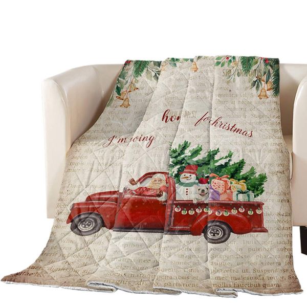 

down alternative reversible comforter cotton fill quilted throw blanket santa claus driving red truck christmas tree lightweight