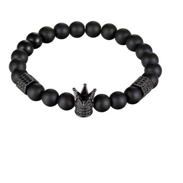 

beaded, strands 8mm crown elastic gold silver copper cz zircon cubic zirconia beads bohemian yoga bracelet agate onyx stone bangles rtg23, Black