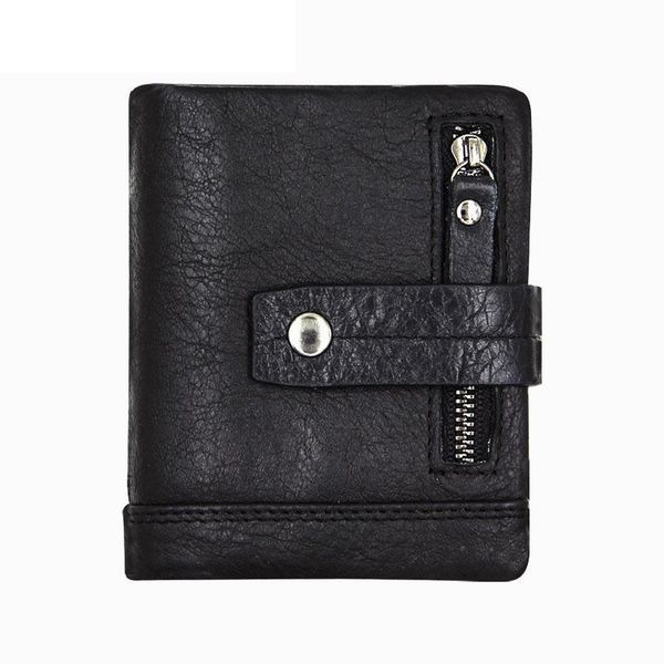 

wallets genuine leather short wallet crazy horse skin zipper buckle retro multifunctional tri-fold card holder, Red;black