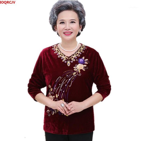 

elderly women's gold velvet and blouse 2021 fashion print long-sleeved grandma plus shirt size 4xl w1675 blouses & shirts, White