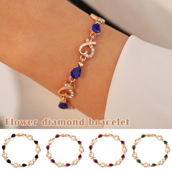 

link, chain women bracelet bangle charm jewelry hollow heart-shaped gift for girlfriend@88, Black