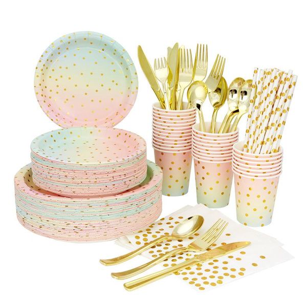 

disposable dinnerware tableware set napkin paper cup straw party supplies rainbow birthday decoration baby shower
