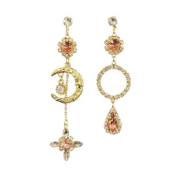 

fashion jewelry luxury champagne crystal earrings asymmetric moon for girls gift woman dangle & chandelier, Silver