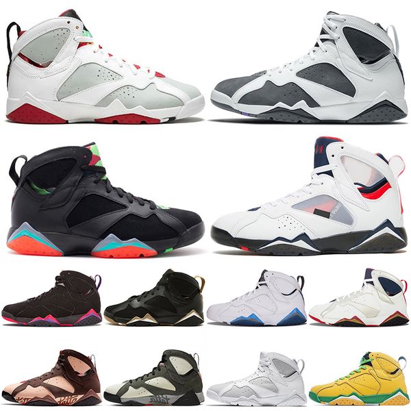 

2021 fashion bordeaux vii jumpman 7 mens basketball shoes patta x ray allen psgs raptro charcoal hare 7s oregon ducks trainers sneakers, Black