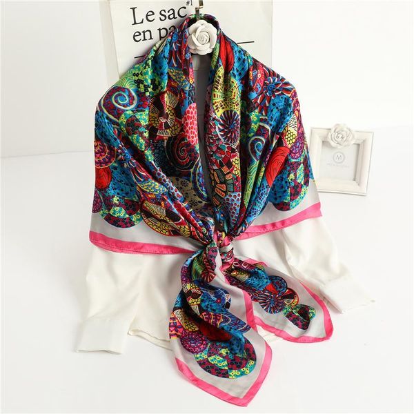 

scarves 2021 summer silk square scarf head wraps female neckerchief women bandana print fashion lady shawl foulard large hijab 135x135cm, Blue;gray