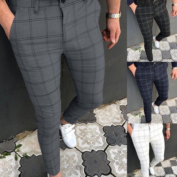 

men's pants fashion men clothes plaid trousers slim fit classic vintage suit male socail party style streetwear clothing, Black