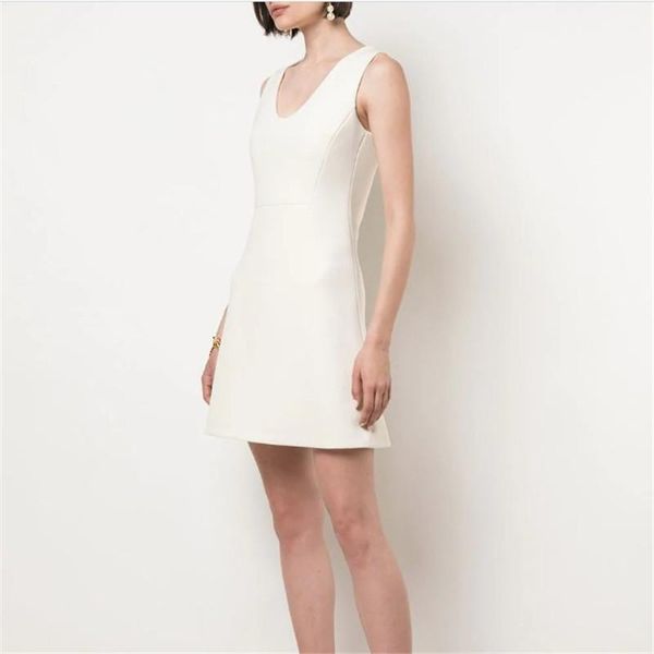 

fit and flare slim office lady mini dresses solid white o-neck tank dress simple sleeveless for women work wear brife elegant casual, Black;gray