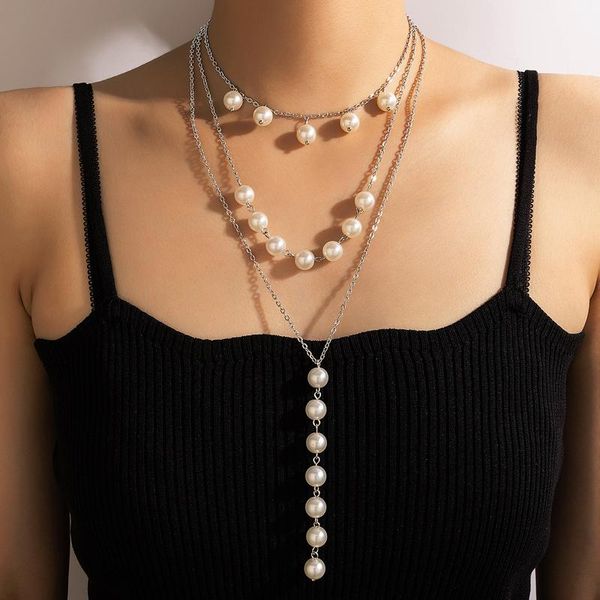Anhänger Halsketten HuaTang Mehrschichtige Perlenkette für Frauen Mädchen Charmante lange Quaste Schlüsselbeinkette Hochzeiten Schmuck Kragen 17988