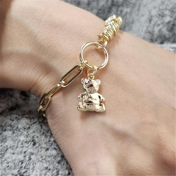 

link, chain women's hand bracelets retro bear accessories fashion vintage personality design sense metal heart tag jewelry gift for fri, Black
