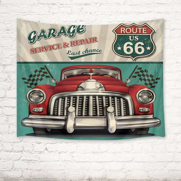 

tapestries route us 66 garage red car tapestry wall hanging living room bedroom dorm decor
