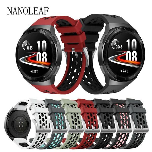 

watch bands nanoleaf soft silicone strap for huawei gt 2e /watch 2 galaxy 46mm breathable adjustable replacement wristband, Black;brown