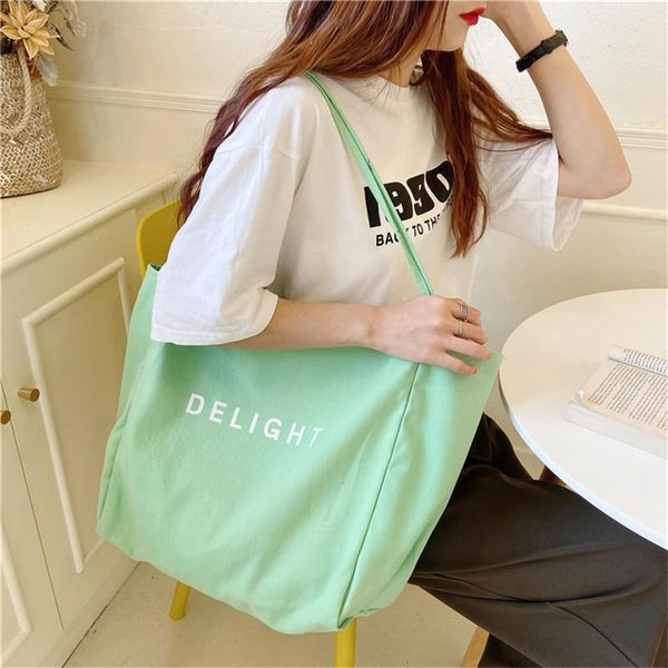 

shopping bags spring and summer large capacity alphabet canvas bag fruit green harbor wind leisure students environmental