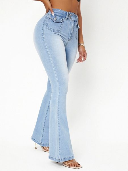 

sxy flare leg jeans b7za#, Blue