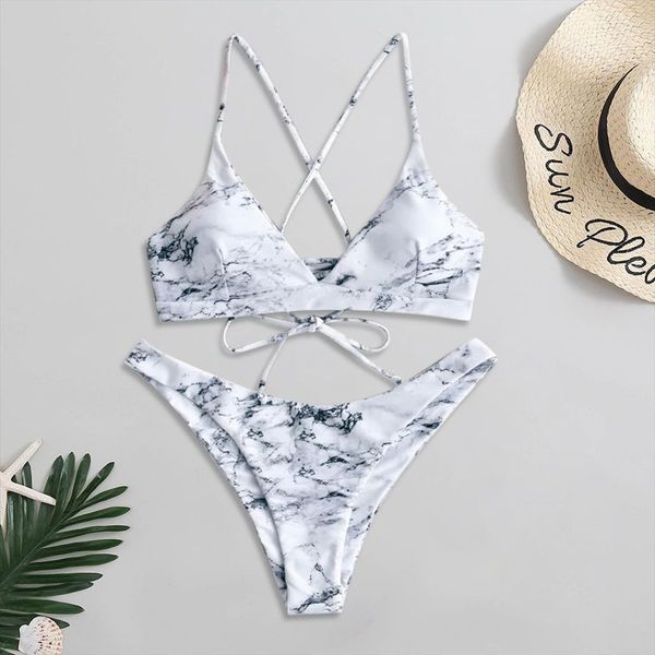 

Womens Marble Print Bikini Women Swimwears Sets Costume Padded Monokini Push Up Swimwear Swimming Bathing Suit Summer Beachwear, White;black