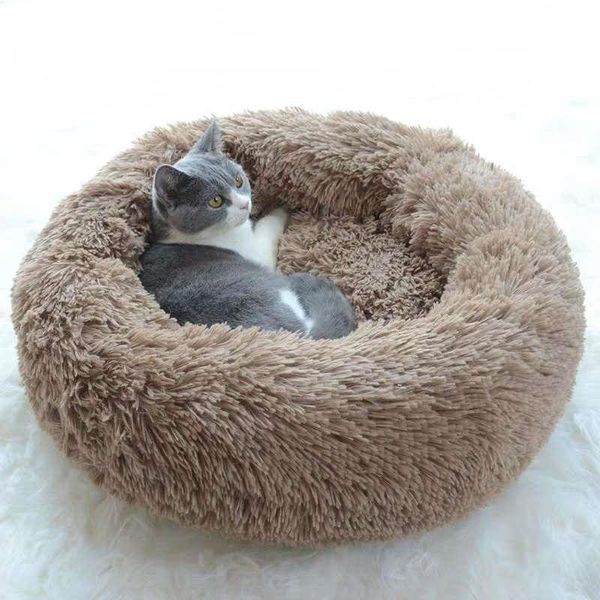 

long plush round pet bed kennel dog cat warm fleece winter sleeping puppy cushion super soft fluffy pads supplies kennels & pens
