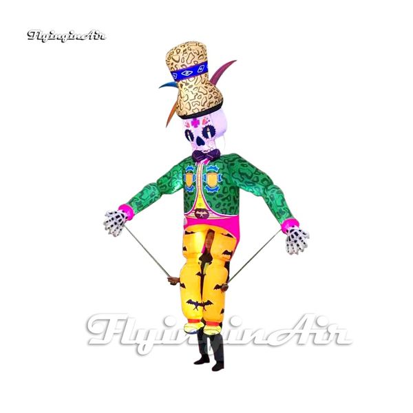 Outdoor Halloween Party Night Performance Lighting Gonfiabile Zombie Skeleton Costume Walking Blow Up Skull Ghost Puppet Suit per Circus Parade Show