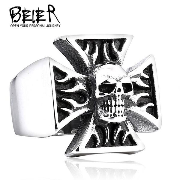 

cluster rings beier store 316l stainless steel cross skull men's ring cool punk biker style jewelry llbr8-268r, Golden;silver