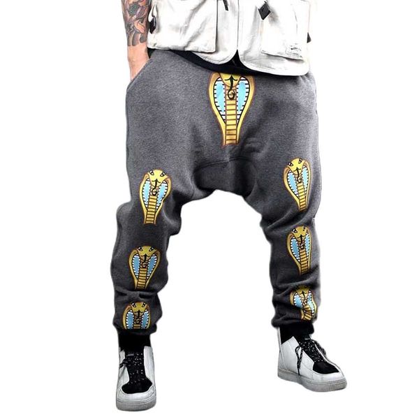 

pants fashion hiphop harem casual sweat pants loose baggy trousers prints streetwear joggers men clothing, Black