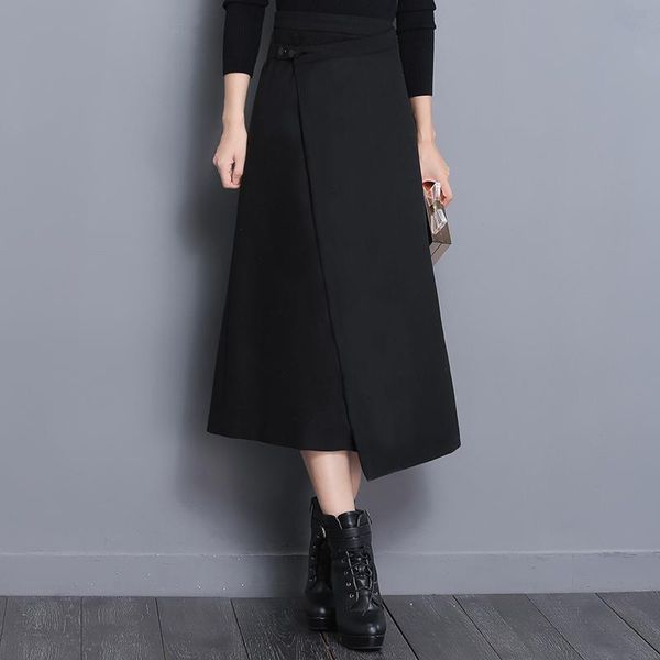 

skirts 4xl office lady woolen women 2021 autumn winter skirt bodycon long for plus size sexy, Black
