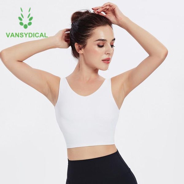 

vansydical sports underwear women vest-type workout gym yoga bra high-strength shockproof running fitness training clothing, White;black