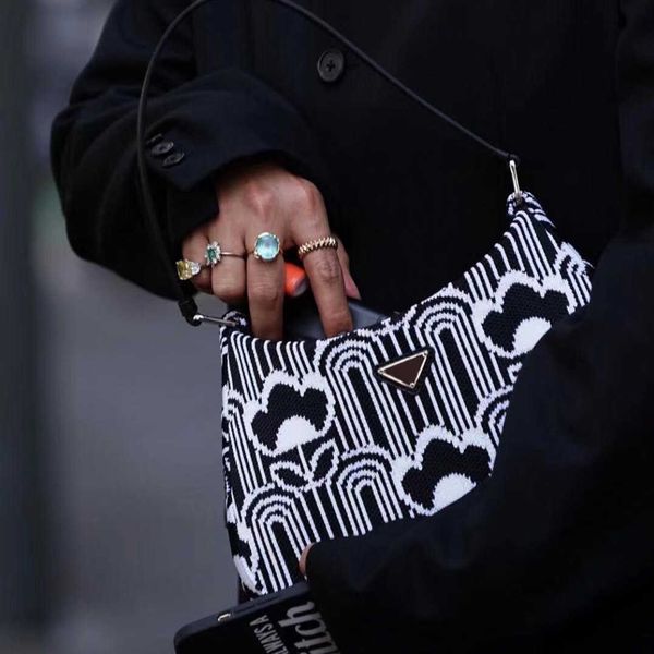 

designer mark cleo shoulder bag of vintage geometric color jacquard pattern female knitting bag with new hobo