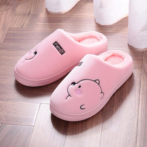 

lisapie winter warm home women fur slippers cute bear pattern animals indoor cartoon ladies soft couples shoes, Black