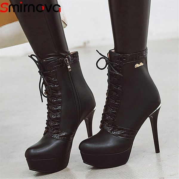

boots smirnova platform shoes 2021 autumn winter for lady round toe wholesale super high heel black women's1