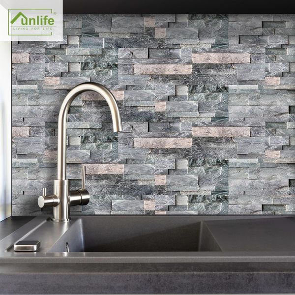 

wall stickers funlife® dark grey stone home decor tile easy to clean removable self-adhesive waterproof kitchen 20x10cm