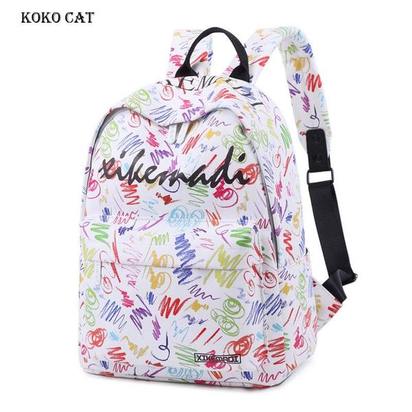 

backpack multi-color crayon printing girls college lapbookbags women casual satchel canvas backpacks travel teenager rucksack