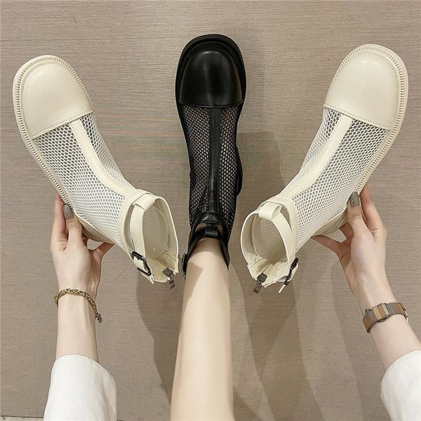 

sandals woman flat shoes 2021 fashion summer mesh cloth breathable round toe 3cm heel black beige 35-40 vyox