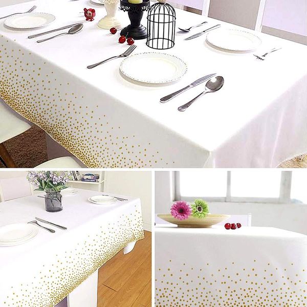 

disposable dinnerware gold dot tablecloth 137x274cm rectangle plastic waterproof table cover kids birthday party supplies wedding home deco