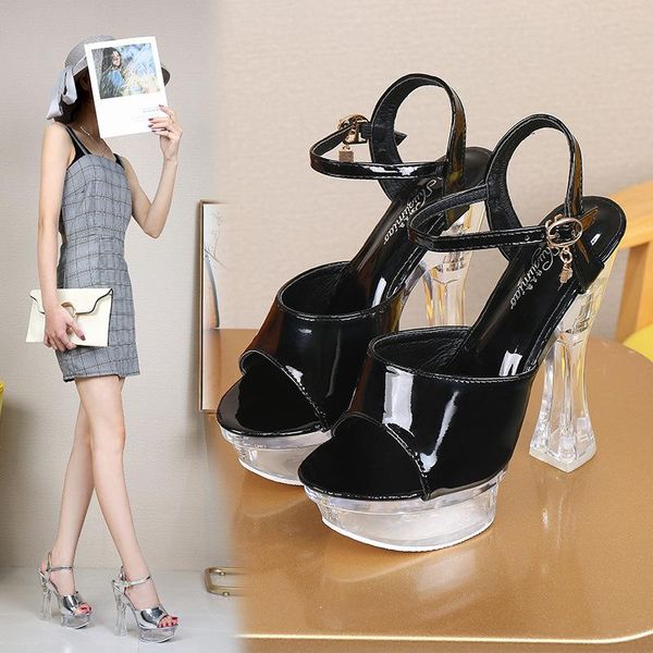 

10365-13 34-43 thick heel slope sandals women's summer waterproof platform anti slip soled versatile shoes dress, Black