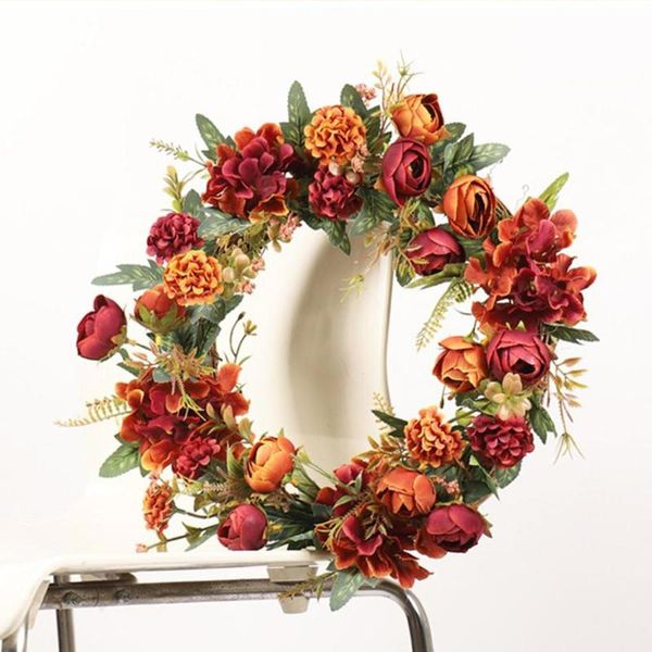 

40cm door wreath large garland artificial flower wall hanging decoration home farmhouse decor 2021 decorative flowers & wreaths