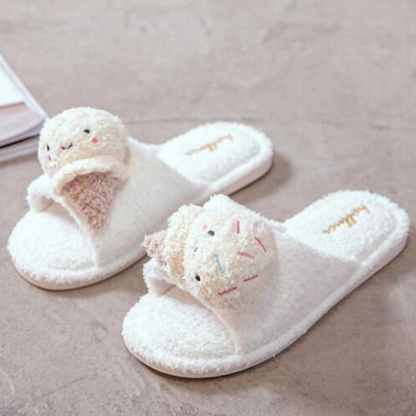 

women slippers lovely ice cream cotton female winter non-slip floor home furry shoes for bedroom xx587 210625, Black
