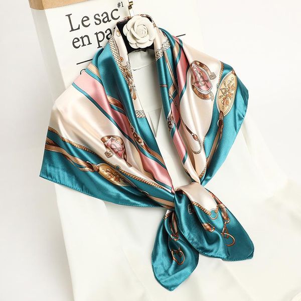 

scarves silk square scarf for women neck shawl wrap neckerchief pashmina bandana bag fashion lady spring hijab 90*90cm 2021, Blue;gray