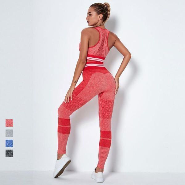 

yoga outfit seamless knitted hollow 2 piece set women gym clothing peach hip pants sports bras tracksuit fitness suit workout clothes