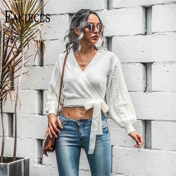 

autumn winter casual lantern sleeve knitted sweater fashion stitching cardigan sweaters pull hiver 210520, White