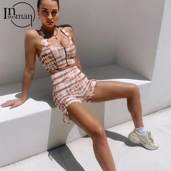 

women's tracksuits inwoman 2 piece sets hollow out womens outfits summer two shorts women lace up backless crop matching 2021, Gray