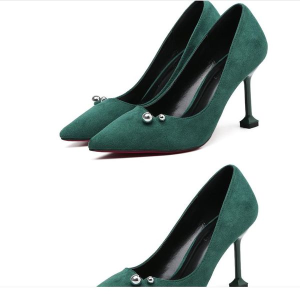 

suede women's shoes in spring and autumn high fine heel pointed end@828, Black
