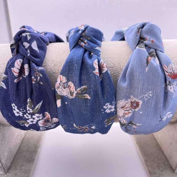 

flower denim knot headband cross knotted hairband turban hair accessories1
