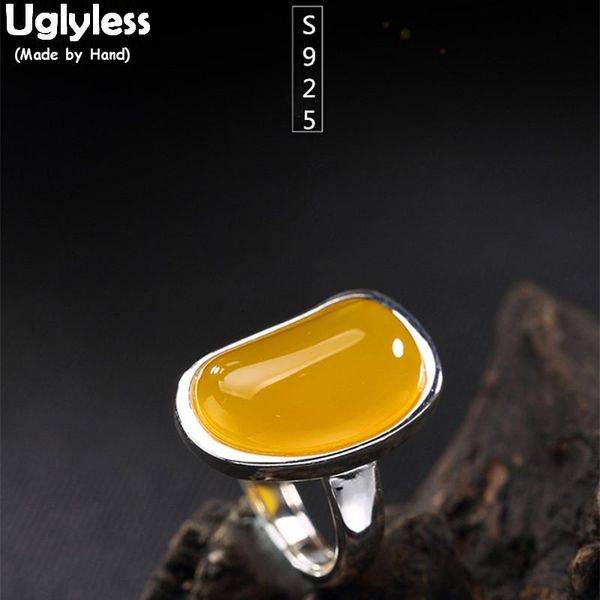 

cluster rings uglyless s 925 sterling silver natural luxury yellow chalcedony open women big gems dress finger ring fine jewelry bijoux, Golden;silver