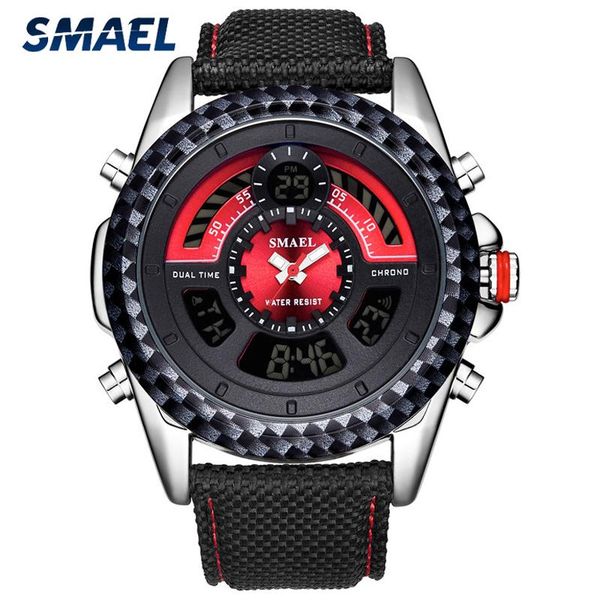 

wristwatches men fashion sports watches men's digital quartz dual display clock watch man nylon army military, Slivery;brown