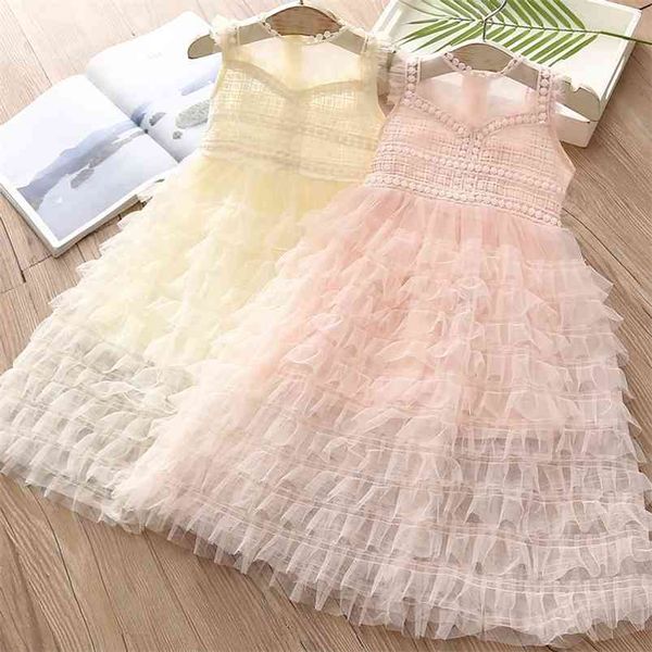 

summer princess birthday party wedding flower children sweet sleeveless layered tutu dress for baby girls 3 4 5 7 9-12years 210625, Red;yellow