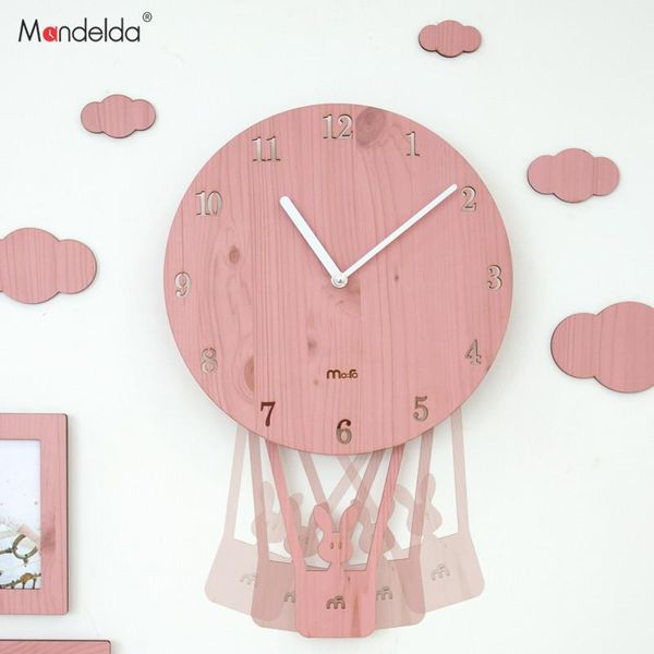 

wall clocks kids baby room modern for home decor swing wood wooden mute decoration